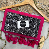 Pink Handloom Khadi Cotton Saree With Black Print Blouse